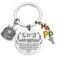 Stainless steel 21st birthday keychain with inspirational charms and colorful enamel happy tags - 21st Birthday (xk174-21)