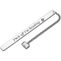 Polished stainless steel bookmark with Fxxk off text and book pendant on white background - Coffee Cup Pattern Style (xk174)