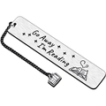 Brushed stainless steel bookmark with Go Away I'm Reading engraving and book charm - Style 7 (xk201-7)