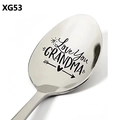 Polished stainless steel spoon engraved with Love You GRANDMA text and heart patterns - Love You Grandma Style (XG53)