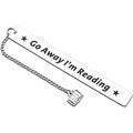Detail of stainless steel bookmark with Go Away I'm Reading text and tiny book charm - Style 5 (xk201-5)