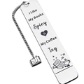 Segnalibro in acciaio inox I Like My Books Spicy con catena e ciondolo a libro - Stile Rettangolare Arrotondato Spazzolato (xk204-11) / 13x2.6cm
