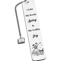 Dettaglio del segnalibro in acciaio spazzolato con incisione e ciondolo a libro - Stile Citazione Caffè Divertente (xk204-9) / 13x2.6cm