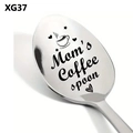 Polished stainless steel coffee spoon engraved with Mom's Coffee spoon and heart motifs - Mom's Coffee Spoon Style(XG37)