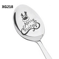 Detail of laser-engraved reindeer and Merry Christmas text on a steel spoon - Reindeer Art Style (XG218)