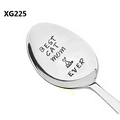 Macro shot of stainless steel spoon featuring laser-engraved Best Cat Mom Ever and cat icon - Best Cat Mom Ever Style (XG225)