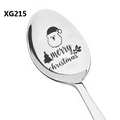 Close-up of stainless steel spoon with laser engraved Merry Christmas tree and Santa - Christmas Tree Silhouette Style (XG215)