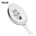Polished stainless steel spoon with Dog Mom engraving and heart paw print icon - Uppercase Dog Mom Style (XG228)