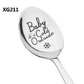 Close-up of polished stainless steel spoon with Baby it's Cold Outside laser engraving - Winter Snowflake Style (XG211)