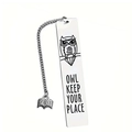 Macro detail of stainless steel owl bookmark with chain and book pendant for readers - Owl Mark Style (xk194-5)