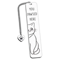 Polished stainless steel bookmark with cat illustration and a paw print heart charm - Bookmark 2.6*13CM / Cat Illustration (XK190-1)