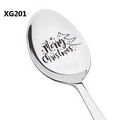 Merry Christmas stainless steel spoon with laser engraved stars and holiday greetings - Santa Claus Style (XG201)