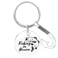 Polished stainless steel fishing keychain with Fishing in Heaven engraving and hook detail - Round Tag Style (xk240-8)