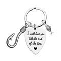 Silver stainless steel fishing keychain with guitar pick tag and hook for couples - Guitar Pick Style (xk240-5)