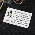 Silver stainless steel wallet insert card with engraved roses and sentimental message - Double Rose Confession (xk182-1) / 8.5x5.5