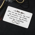 Brushed stainless steel silver wallet insert card with engraved infinity love message - Infinity Love Symbol (xk182-3) / 8.5x5.5