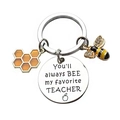 Bee themed metal keychain with honeycomb and teacher appreciation quote on white background - Teacher Theme (xk265)