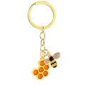 Golden honeycomb and honeybee keychain with enamel details and glitter wings - Golden Bee And Honeycomb Style (款式5)