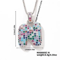 Pendente lettera N stile palloncino con zirconi colorati su una catena d'argento - Argento Multicolore N