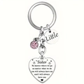 Portachiavi sorella in acciaio inossidabile lucido con ciondolo a cuore e zircone rosa - Stile Little Sister (xk285-little)