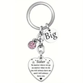 Portachiavi a cuore Big Sister con cristallo rosa e frase per le sorelle - Stile Big Sister (xk285-big)