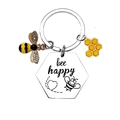 Llavero Bee Happy de acero inoxidable con panal y colgante de abeja con strass - Estilo Bee Happy Panal (xk309-1)