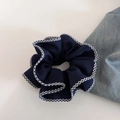 Navy blue scrunchie with checkered edge detail shown on a minimal light background - 2#Navy Blue Slim Scrunchie