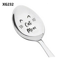 Polished silver stainless steel spoon with laser engraved Cat Mom text and whiskers - Cat Mom Whiskers Style (XG232)