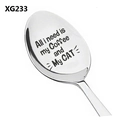 Cat Mom laser engraved stainless steel coffee spoon with silver metallic finish - Coffee And Cats Humor Style (XG233)