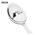 Stainless steel long handle coffee spoon featuring a laser engraved cat mom palm high-five motif - Two Cats High Five Style (XG234)