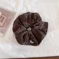Detail of coffee-colored oversized scrunchie with white paisley pattern and vintage style - Coffee Paisley Scrunchie