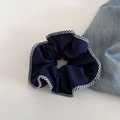 Navy blue scrunchie with classic black and white checkered edges on denim fabric - 1#Navy Blue Large Scrunchie