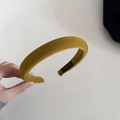 Close-up of mustard yellow velvet headband with padded sponge and soft texture detail - Wide Version / Yellow