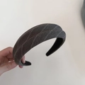 Macro shot of wide dark grey twill fabric headband with subtle textured stripe details - Gray Coffee Headband