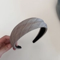 Detailed macro view of the grey herringbone fabric headband with non-slip black inner lining - Beige Gray Headband