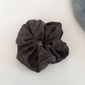 Close-up of vintage grey striped plaid fabric texture on a high-quality hair scrunchie - 6# Gray Coffee Scrunchie