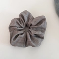 Detail of grey herringbone fabric scrunchie showing premium texture and weave patterns - Beige Gray Scrunchie