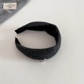 Detail of dark grey wool headband with elegant silver metal animal charm ornament - Dark Grey Headband
