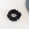 Close-up of black and white polka dot scrunchie with soft fabric texture details - Black White Polka Dot