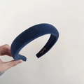 Detail showing deep blue velvet headband with inner black woven label and soft texture - 2# Blue