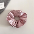 Detailed close-up of pink pearlescent satin scrunchie with layered pleated texture - 4# Pink