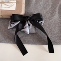 Elastico in raso a pois con lungo fiocco in nastro nero e fermaglio per acconciature eleganti - 2# Blu Grigio