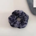 Close-up of plush leopard print scrunchie with soft grey and black faux fur texture - 3# Gray Blue Leopard
