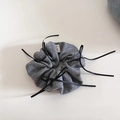 Detail of grey knitted hair scrunchie with black ribbons and Hand Made woven label - 2# Bowknot Scrunchie