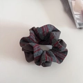 Detail of soft dark grey knitted scrunchie with red stripes for hair styling - 2# Dark Grey
