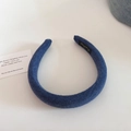 Detail of navy blue denim-textured thick headband with soft sponge padding and wide design - 1# Blue