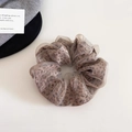 Detail of leopard print hair scrunchie with layered brown sheer organza fabric texture - 1# Khaki (Leopard Print)