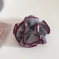 Elastico per capelli a quadretti vichy con bordo bordeaux e design in tessuto a strati - Scacchiera Bianca e Nera