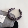 Dettaglio del cerchietto in tweed fatto a mano con trama intrecciata viola e grigia - 4# Mix Viola Grigio Nero Bianco