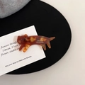 Detail showing tortoise shell acetate cat hair clip with France Handmade engraving - 2# Amber Brown
